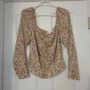 ASTR Smocked Floral Print Long Sleeve Top XL
